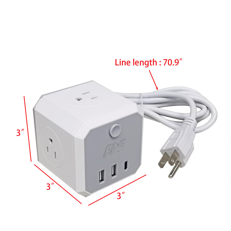 Fixturedisplays® 3" Power Strip Cube With 3 Ac Outlets, 2 Usb Ports, 1